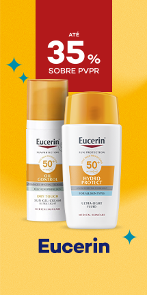 Protetores Solares da marca Eucerin com destaque promocional de at&eacute; 35% sobre pre&ccedil;o de Venda ao P&uacute;blico Recomendado